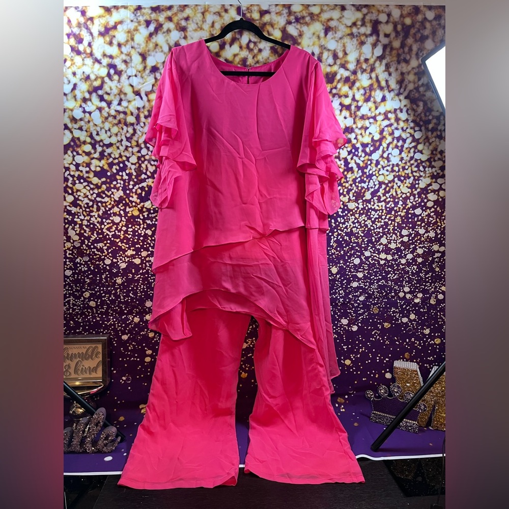 Vibrant Pink Sheer Pantsuit